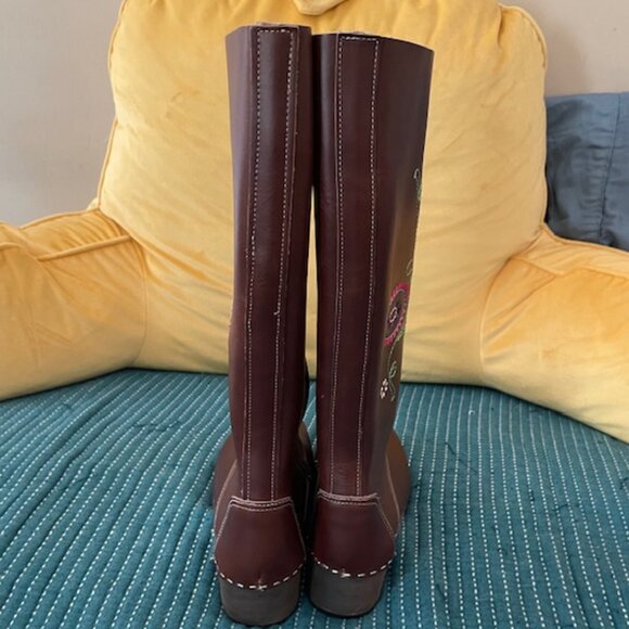 NEW Maguba Clog Boots Brown Leather Embroidered Size 38 Zipper Tall Boots $250 - Picture 14 of 15